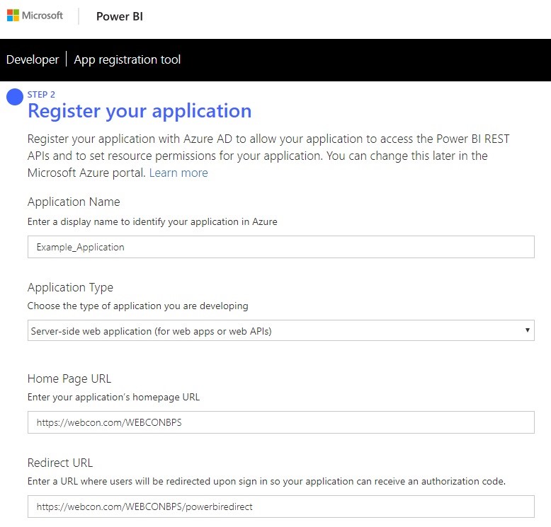 The image shows how to register the application